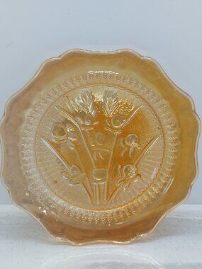 Vintage Jeanette Iris Carnival Glass 5 1/2" Plate Marigold Iridescent Color